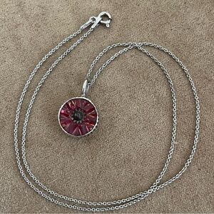 Sterling Silver Artisan Necklace - Red Sun-vibe Pendant and Sterling Chain